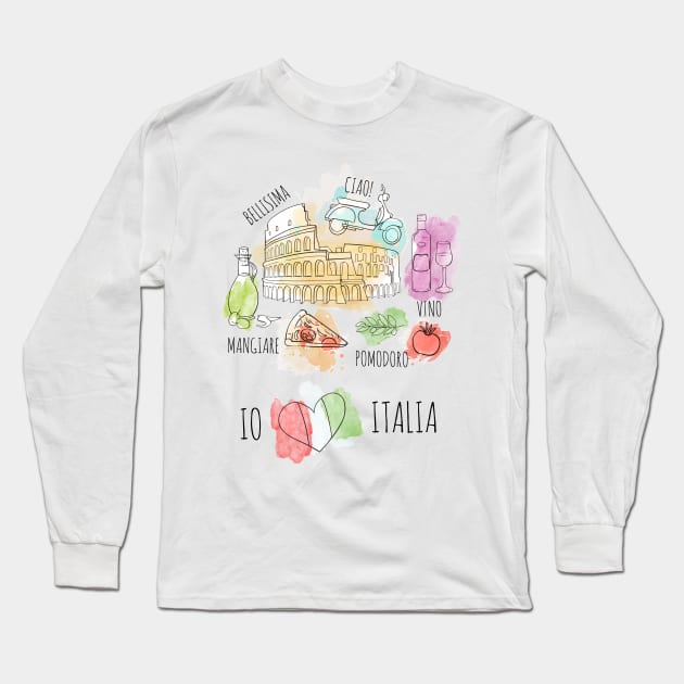 I Love Italy Long Sleeve T-Shirt by Printadorable